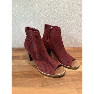 Toms Majorca Ankle Leather Wine Open Toe Heels Sandals Shoes sz 6.5